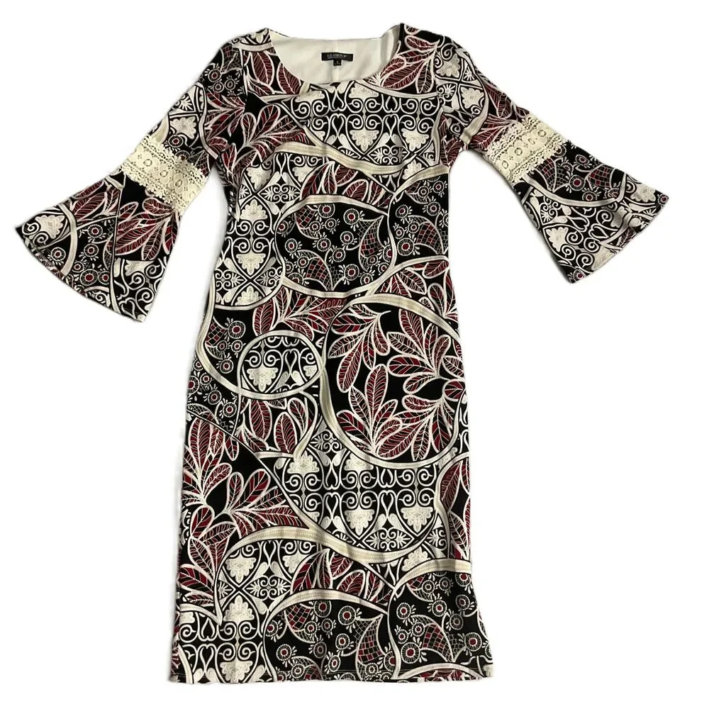 Bell Sleeve Embroidered Midi Dress‎ Size 6